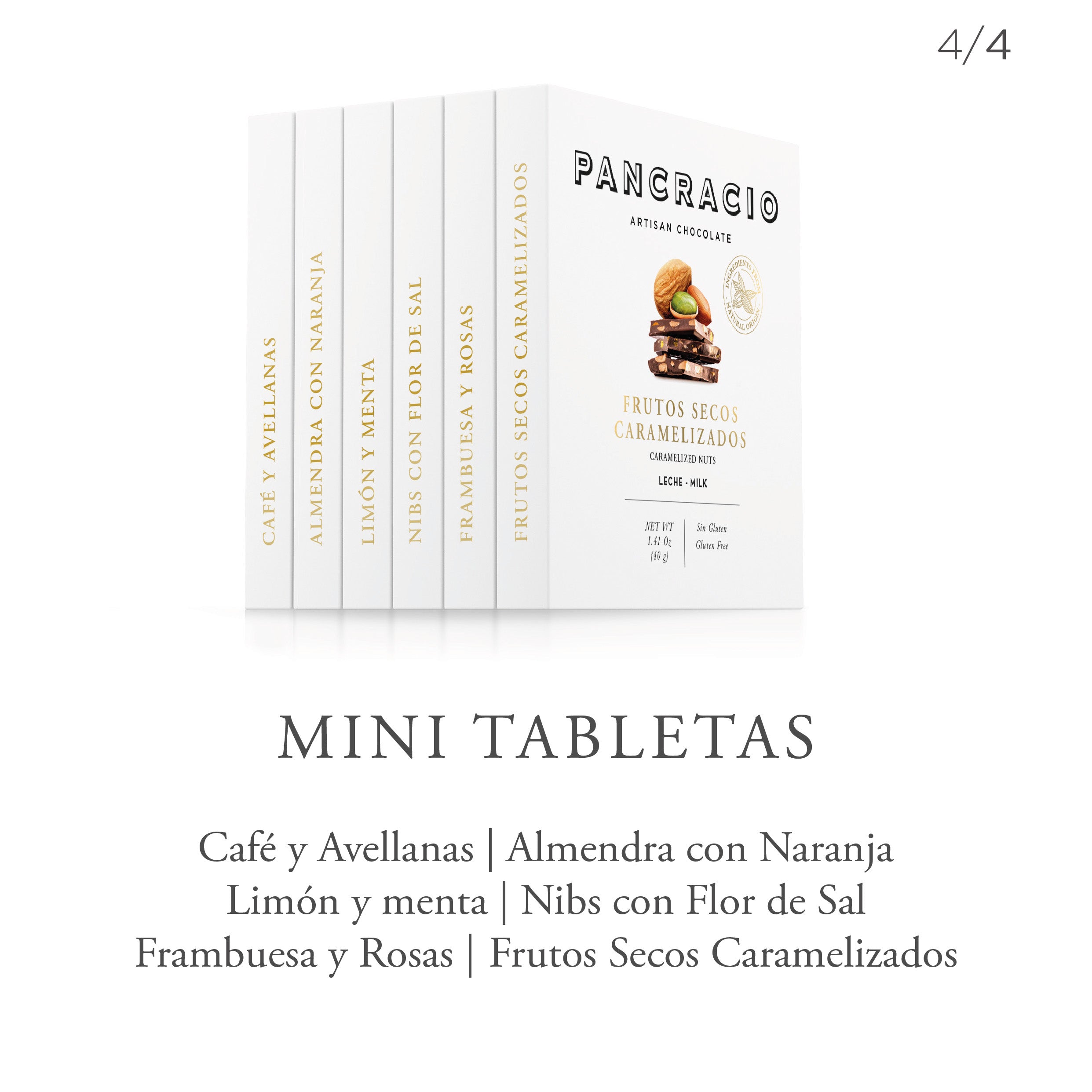 Un conjunto de mini tabletas de chocolate Pancracio junto a una descripción
