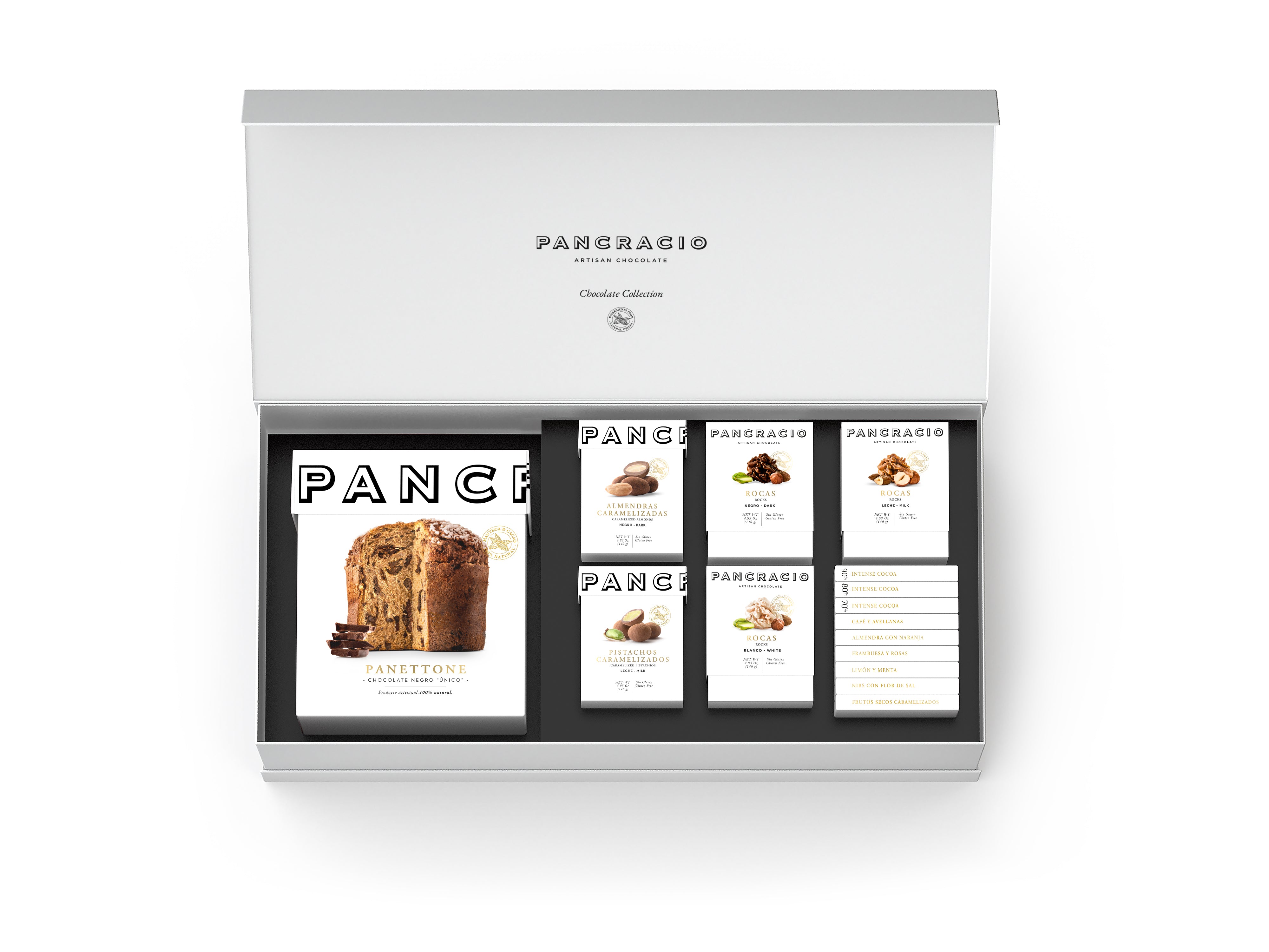 Caja de regalo Gardenia, un lujoso cofre con un panettone, 5 cajas de bombones y 9 mini tabletas