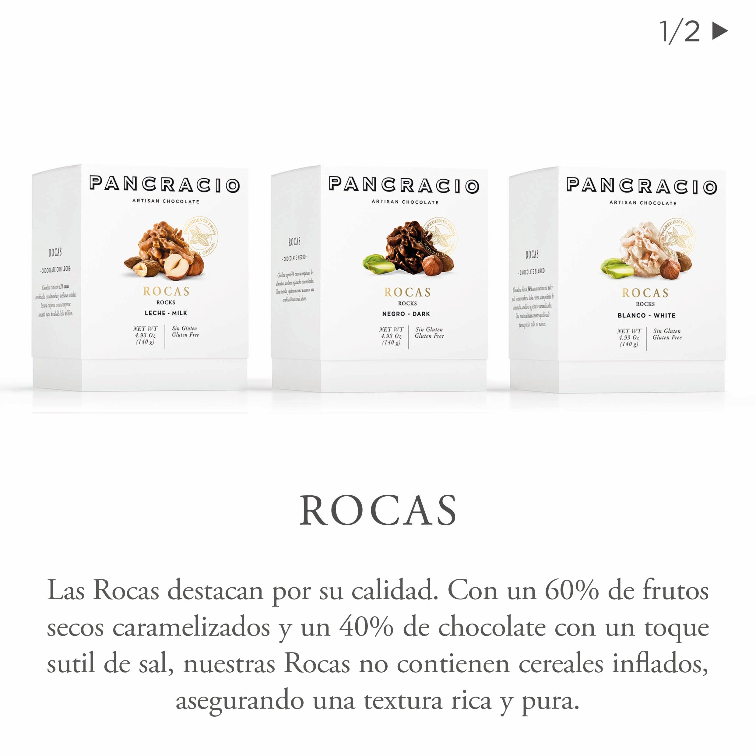 Tres cajas de rocas Pancracio junto a una descripción