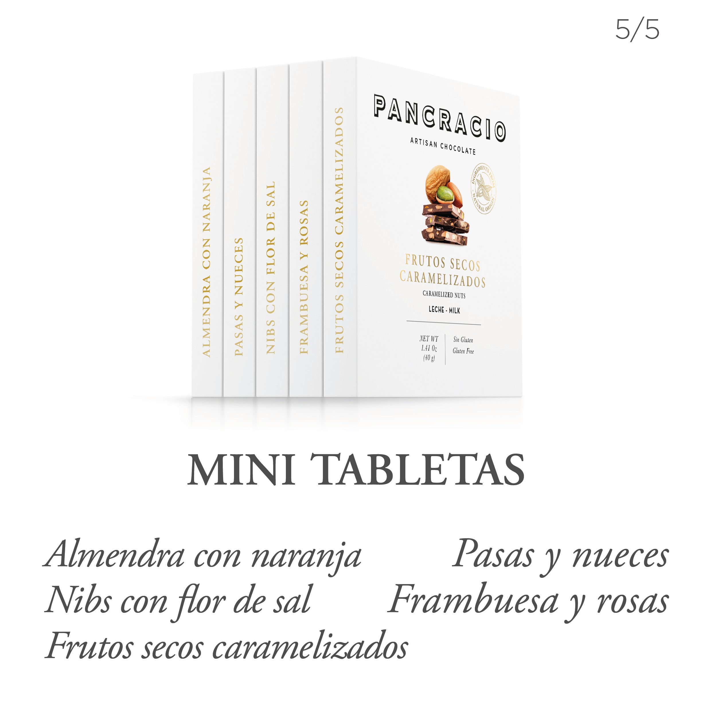 Un conjunto de mini tabletas de chocolates Pancracio, junto a una descripción